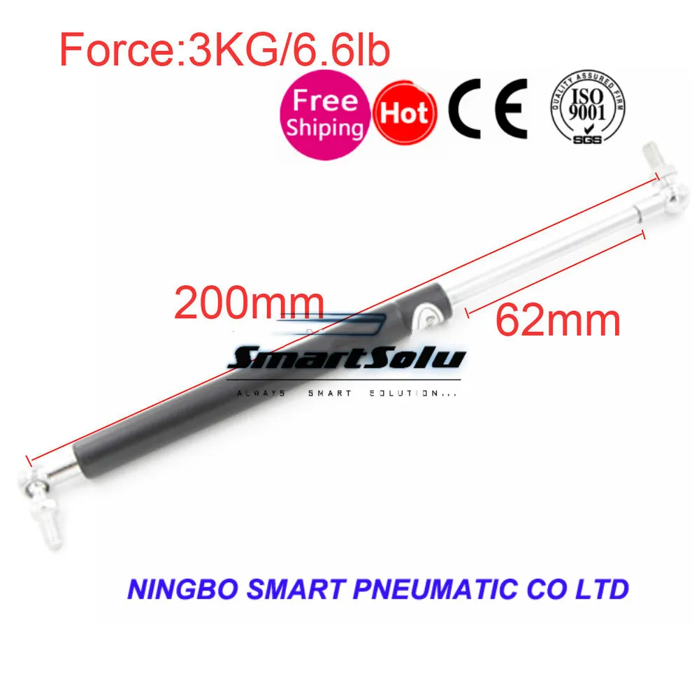 

free shipping 62mm Stroke 3Kg 6.6lb Force Ball Gas Strut Shock Spring Lift Prop Automotive M8 Hole Diameter Auto Gas Springs