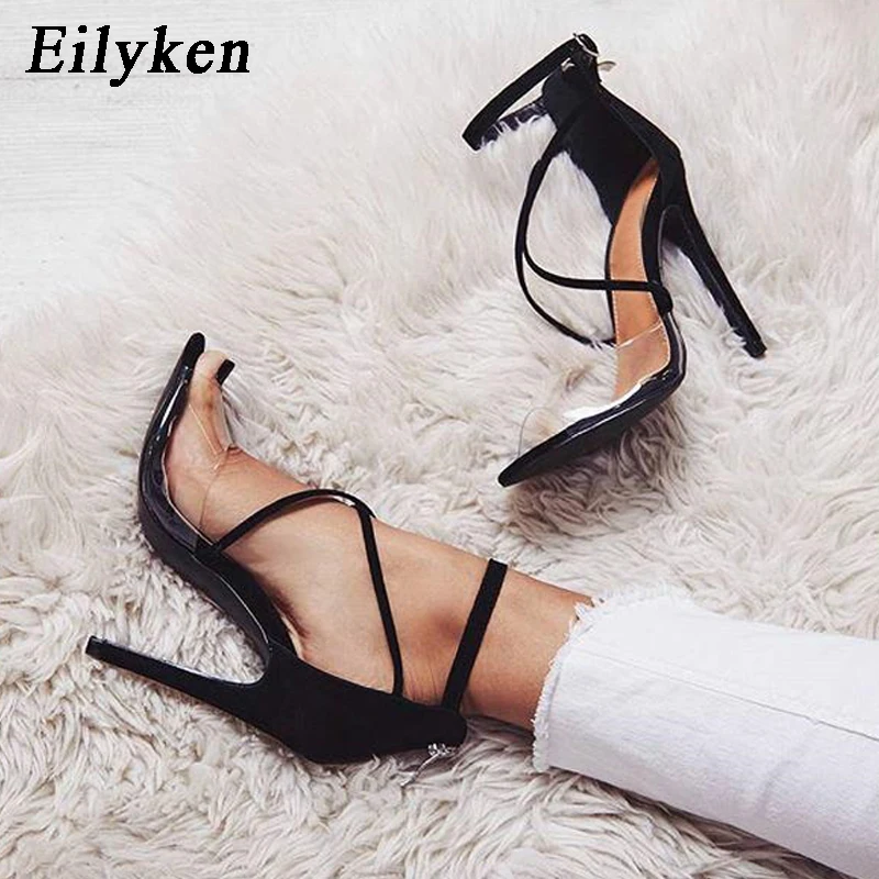 

Eilyken PVC transparent Women High Heel Sandals Fashion Buckle Thin Heel Summer Zipper Women Sandals Shoes size 35-40