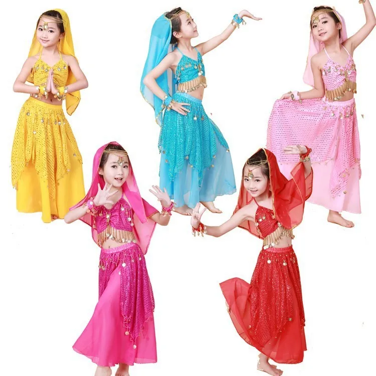 2017 5 цветов Новый Choffin Дети танец живота костюм комплект для выступлений Индийский Болливуд ткань дети одежда танцев костюм