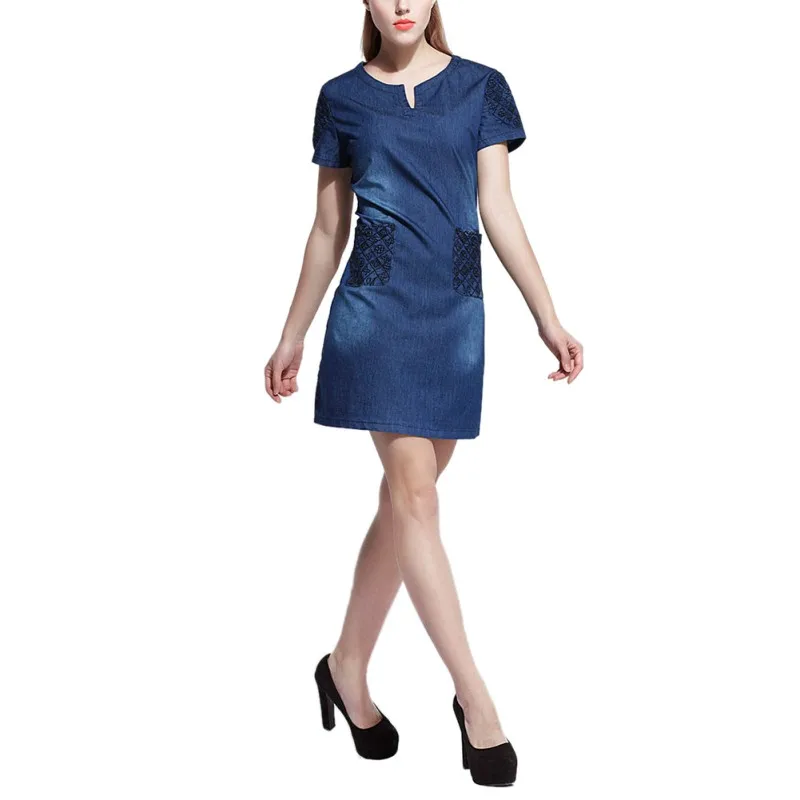 Women Summer 2019 Denim Dress Loose Fashion Casual Mini Jeans Pocket Vestidos For Ladies Solid Color Women Dress 2019 Fashion