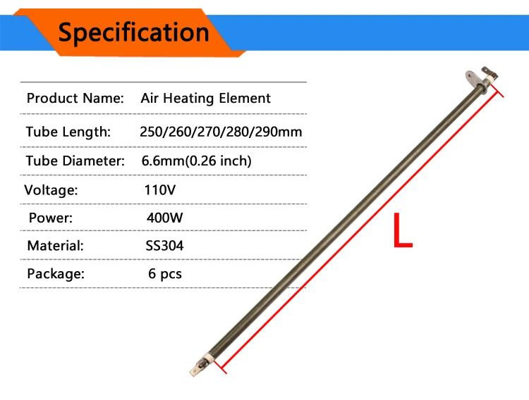 6 шт. 6.6mmX250/260/270/280/290 мм 110 В 350 Вт Нагревательный элемент для электрической духовкой, электронные аксессуары для духовки