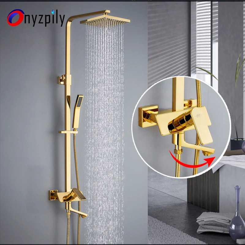 Onyzpily Chrome Golden Shower Faucets Set Brass 5-way All-copper Mixer Tap SPA Massage Jets Bidet Bath | Обустройство дома