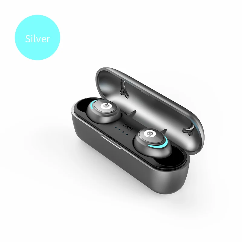 Мини невидимые Bluetooth наушники 5,0 TWS Беспроводные спортивные 6D стерео бинауральные наушники с глубоким басом с зарядным устройством - Цвет: Silver