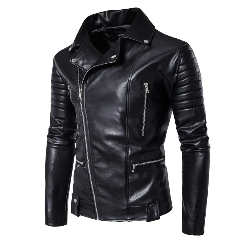 Черная кожаная мужская куртка, Осень-зима, мотоциклетная куртка-бомбер, мужские кожаные куртки и пальто, облегающие, модные, панк, jaqueta couro 5XL