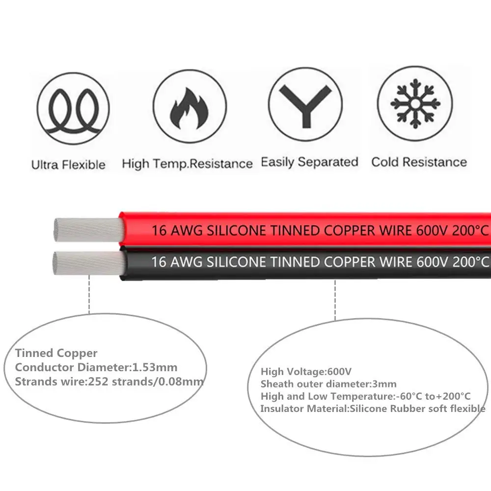 16 AWG Электрический провод с силиконовой оплеткой 2 проводника параллельная проволочная линия мягкая и гибкая 1.3mm m2 бескислородные нити луженая медная проволока