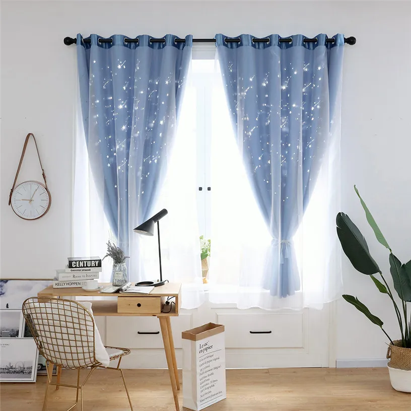 

1PCS Stars Style Hollowing Out Door Window Curtain Polyester Drape Window Curtains For Living Room Bedroom Home Decor 9M14