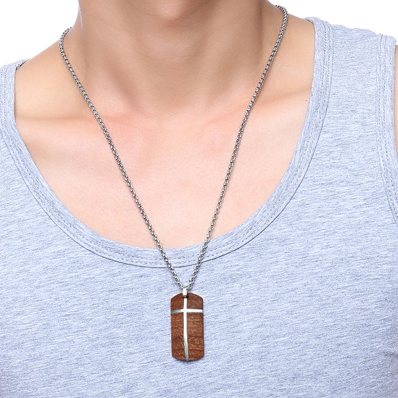 Unique Mens Necklaces Hand Crafted Rosewood Cross Inlay Pendant Necklace Men Wood Jewelry with Stainless Steel 24_ Chain collares collier colar kolye collane 111