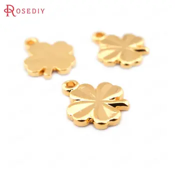 

(33571)20PCS 10.5*9MM 24K Gold Color Brass Lucky Flower Charms Pendants High Quality Diy Jewelry Findings Accessories wholesale