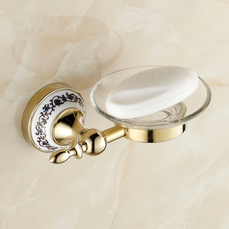 

Auswind Ceramic Polished Soap Dish Luxury Silver / Gold Soap Net Wall Mounted Bathroom Accessories Set