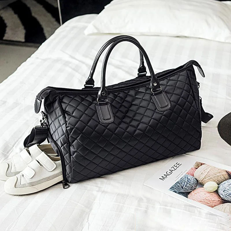 Мужская модная клетчатая дорожная сумка, универсальная женская сумка для путешествий, нейлоновая сумка на плечо, большая сумка для переноски багажа, черная XA763WB