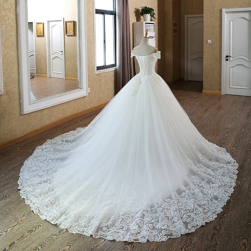 SL-100 Customized White Ball Gown Bridal Dress mariage Vintage Muslim Plus Size Lace Wedding Dress 2020 Princess with Sleeve 2