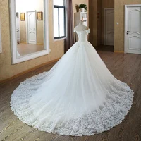 SL-100 Customized White Ball Gown Bridal Dress mariage Vintage Muslim Plus Size Lace Wedding Dress 2020 Princess with Sleeve 2