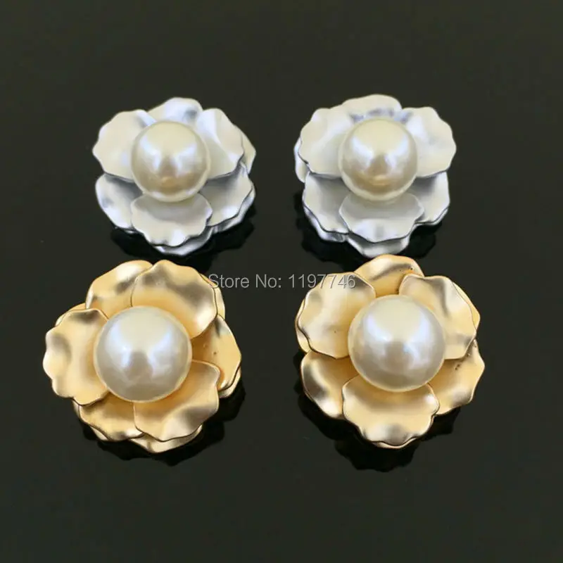 

Mini Order 10 Pieces 25x25mm Vintage Matte Silver Gold White Pearl Rose Flower Buttons Decorative For Handcraft Accessories
