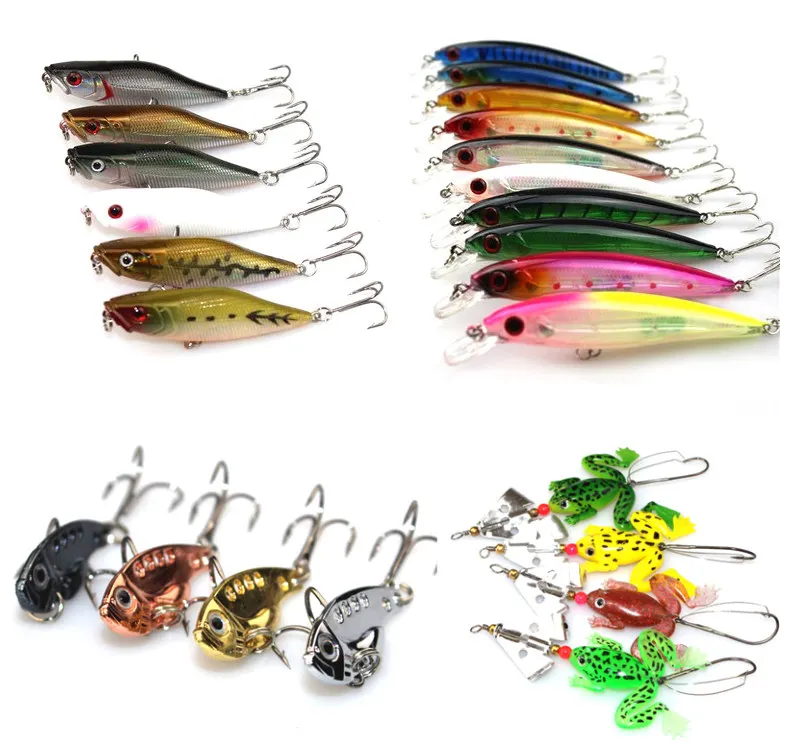24pcs/lot fishing lure set 4 Moudles Popper Minnow Lure fishing bait