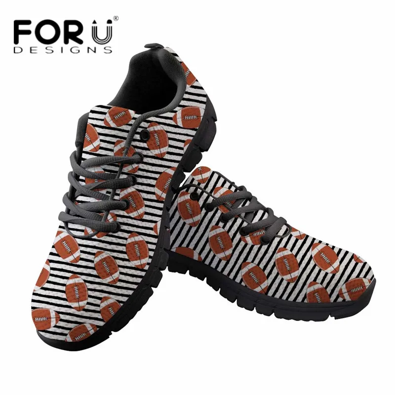 

FORUDESIGNS 3D American Football Pattern Flats Shoes Women Breathable Mesh Sneakers Fashion Autumn Shoes Ladies Walking Footware