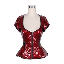 Новинка, Devil, модные женские готические сексуальные футболки с коротким рукавом, викторианские Harajuk Emo, черные, красные, из искусственной кожи, немного эластичные топы, футболки