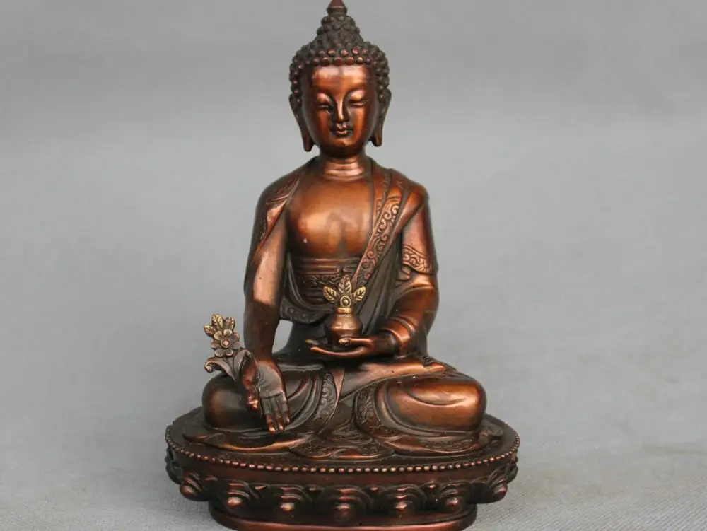 

7'' China Tibet Bronze Medicine Buddha Bhaisajyaguru Shakyamuni Statue