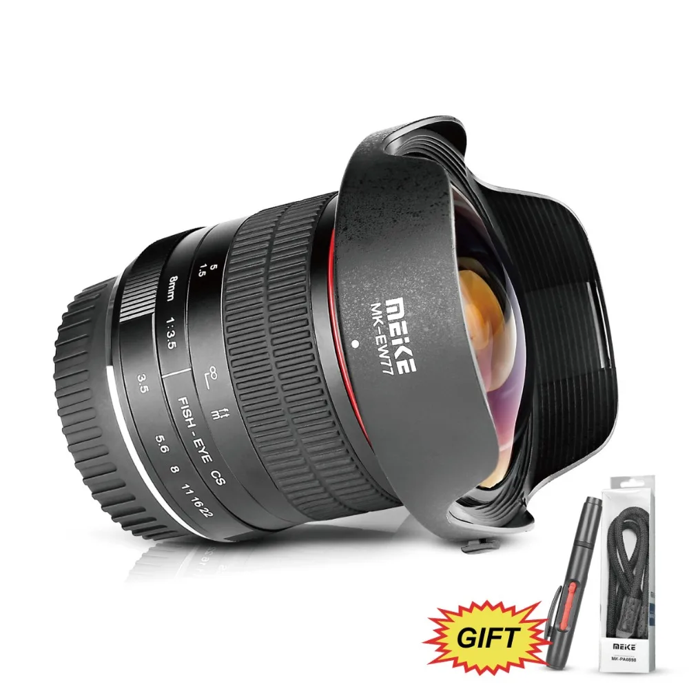 MEKE Meike 8 мм f/3,5 широкоугольный объектив «рыбий глаз» для Canon 5D 5DII 6D 7D 70D 80D 750D DSLR камер с APS-C/полной рамкой+ Бесплатный подарок