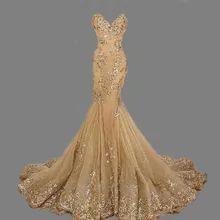 Mode Schatz Elegante Applique Mermaid Gold lange prom Kleider 2016 Lange Abendgesellschaft Kleider nach Maß formale Kleid