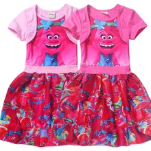 Платье для маленьких девочек, платья для маленьких девочек с рисунком «тролли», праздничный костюм принцессы, детская одежда, летняя одежда