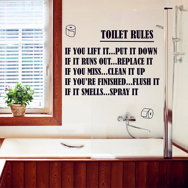 

Toilet Rules Quote Vinyl Wall Decal Art Decor - Washroom Wall Sticker Home Decor - Toilet Rules Wall Sticker Mural