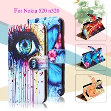 Luxury Painted PU Leather Cases For Nokia Lumia 520 N520 525 526 4.0 inch Cover Card Holders Phone Bags Wallet Flip Holster