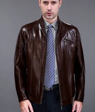 Stand collar brown man pu leather jacket men casual leather jackets male clothing brand mens faux leather jackets and coats 3XL