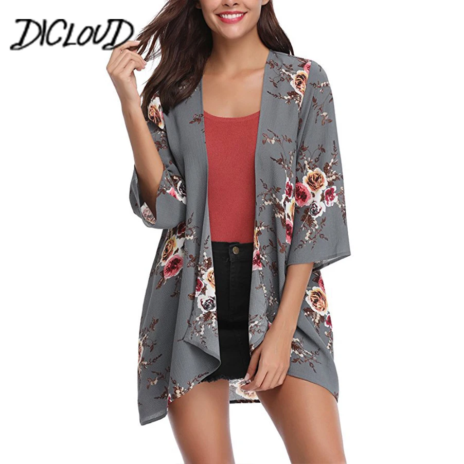 

DICLOUD Fashion Printed Chiffon Kimono Women 2018 Loose Thin Summer Tops Female Boho Plus Size Blouse Flowers Cardigan Clothes