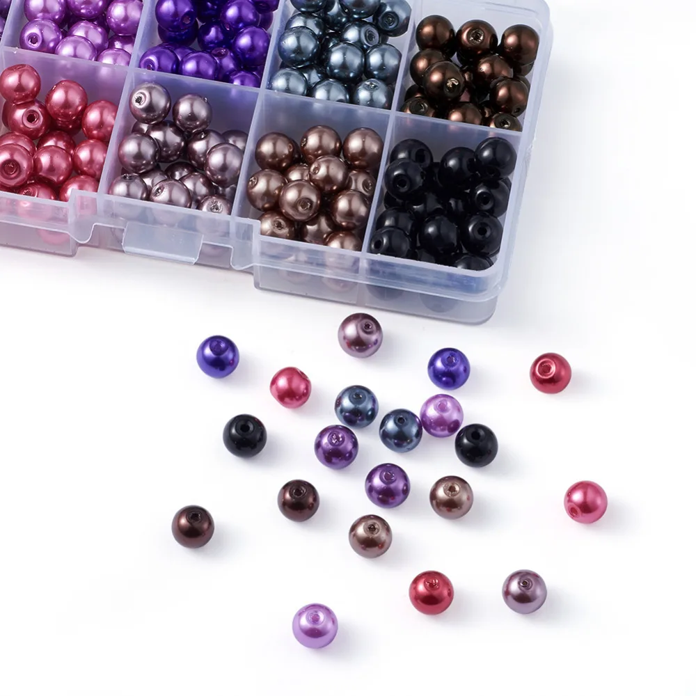 

250pcs/box 8mm Mixed Style Round Glass Pearl Beads For Jewelry Making Findings DIY Fashion Earrings Dyed Mixed Color Hole: 1mm
