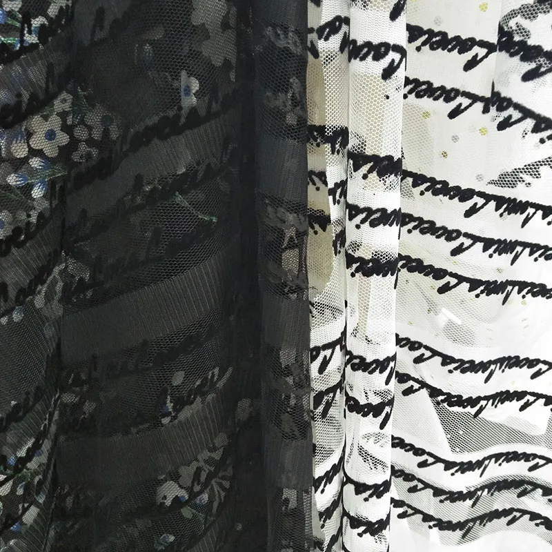 

1 Yard New High Quality Black White Tulle Mesh Fabric French Letter Striped Lace Fabric Fashion Show Handmade Dresses Cloth