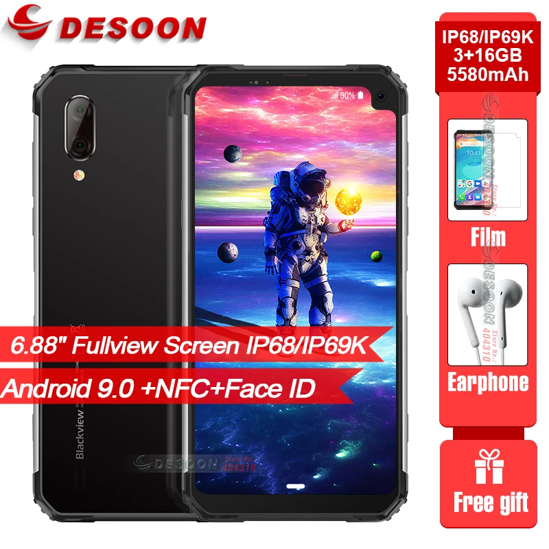 

New Blackview BV6100 6.8" IPS full display IP68 Smartphone 5580mAh 3GB RAM 16GB Rom 5580mAh NFC Fingerprint 4G Mobile Phone
