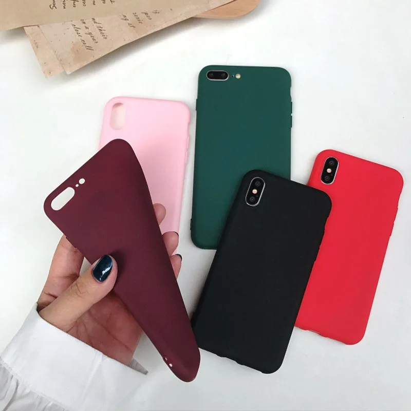 

Matte Solid Color Phone Case For iPhone X XR XS Max 5 5S SE 6 6S 7 8 Plus Soft TPU Silicone Ultra-thin Simple Back Cover