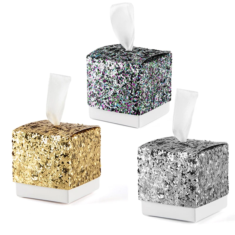 

50pcs Glitter Candy Box "All That Glitters" Sliver Gold Favor Boxes For Guest Gift Bag Wedding Favors And Gifts Party Supplies