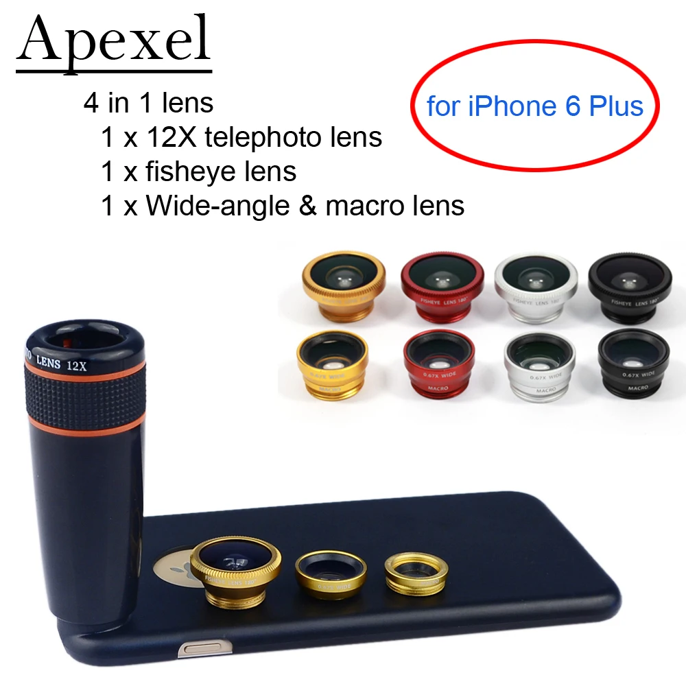 imágenes para Apexel 12X Telescopio lente de la cámara con lente ojo de Pez de Ancho Lentes de gran angular y Macro y caja del teléfono Para el iphone 6 Plus 6 s plus APL-12X85 imágenes para Apexel 12X Telescopio lente de la cámara con lente ojo de Pez de Ancho Lentes de gran angular y Macro y caja del teléfono Para el iphone 6 Plus 6 s plus APL-12X85