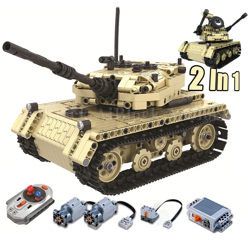

2 in 1 RC Military Tank Compatible Legoing Technic Model Building Blocks 759 Piece Bricks Boy Birthday Gift Remote Control Toys