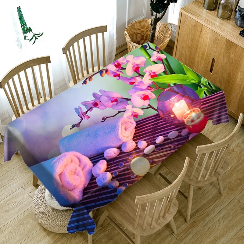 Настраиваемая моющаяся полиэфирная скатерть 3D Фиолетовый Лавандовый цветочный узор Пылезащитная хлопковая прямоугольная круглая скатерть
