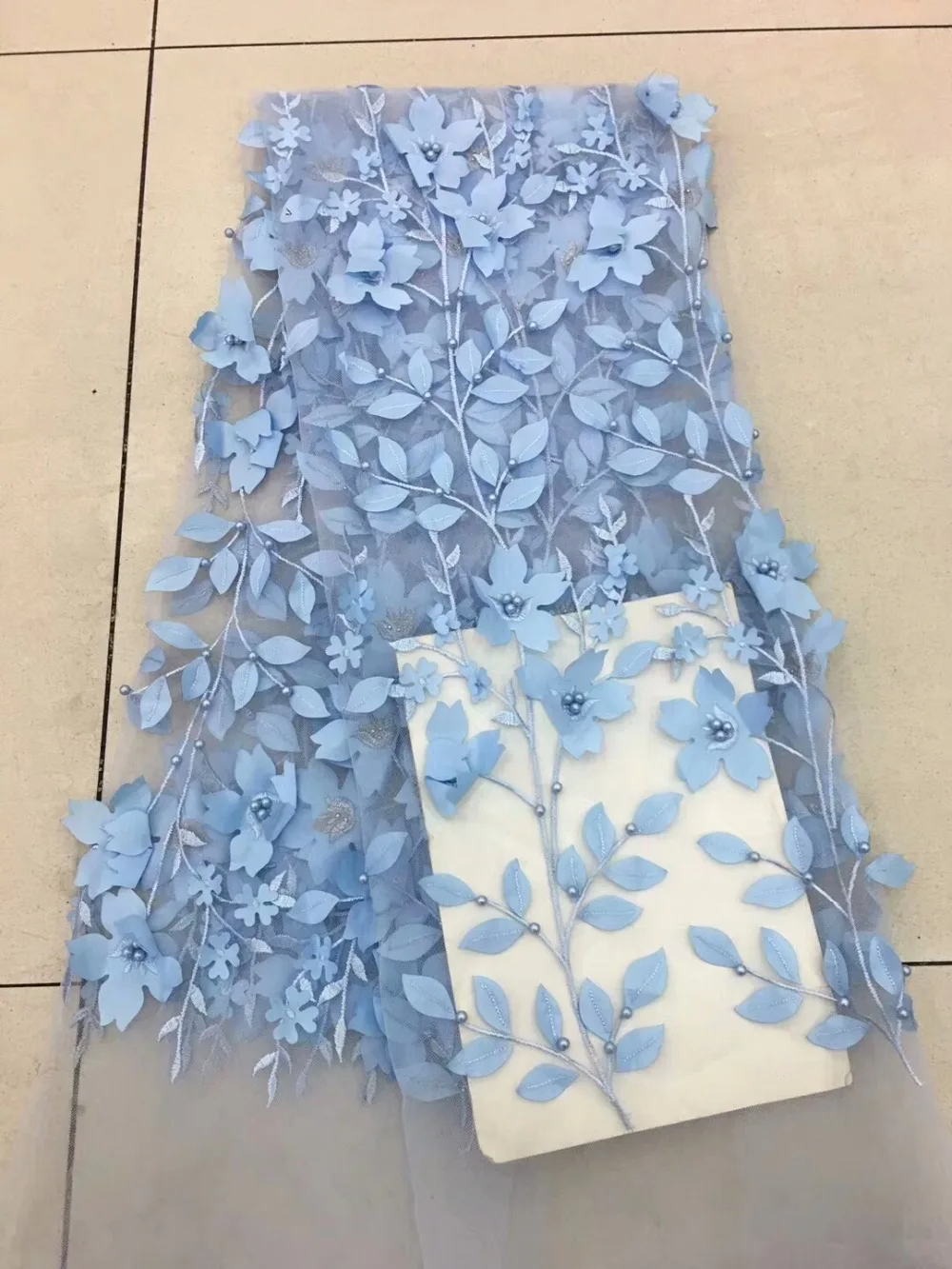 

Beautiful 3D leaves design 2018 French Net Embroidery beads Tulle Lace Fabric For Nigerian party dpm102
