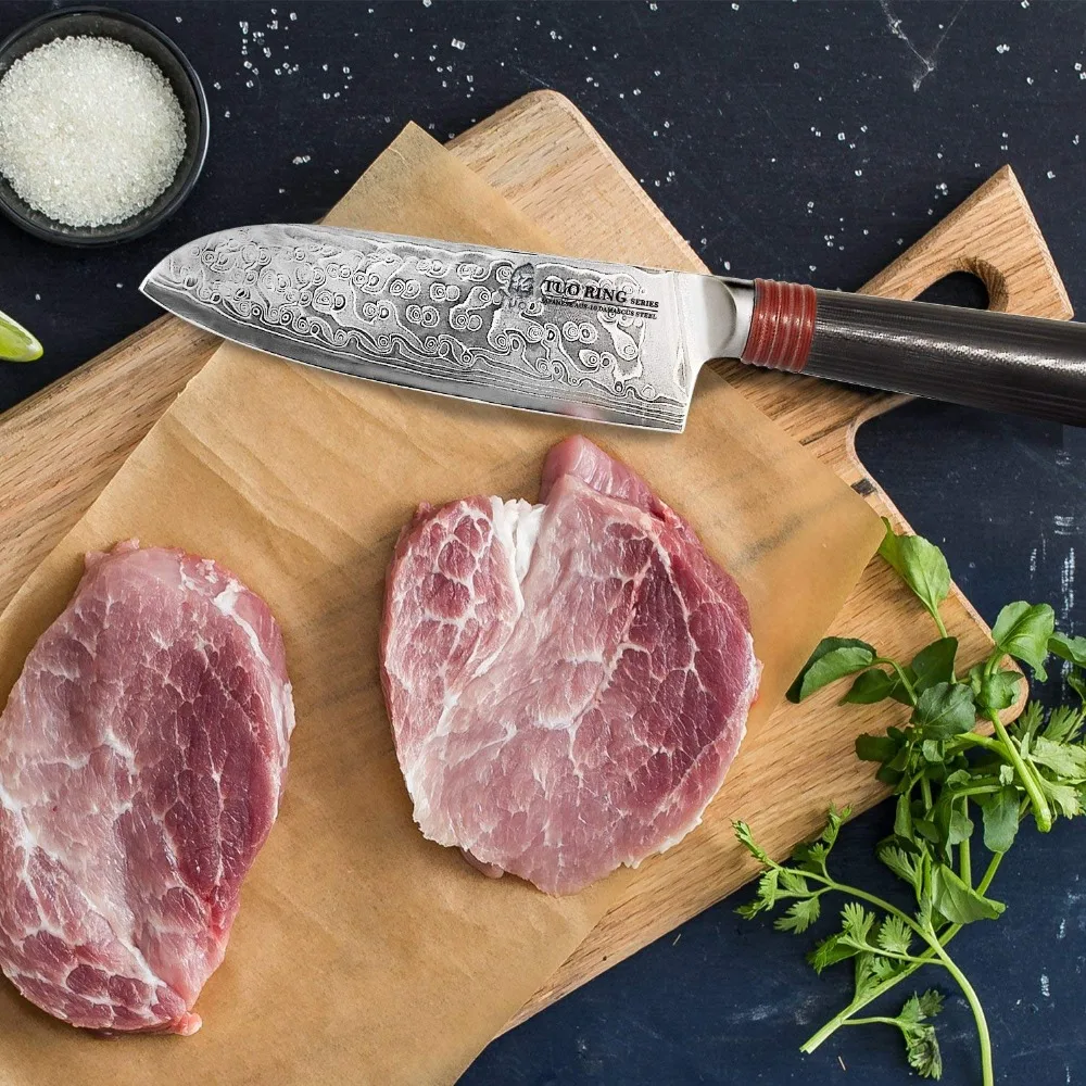 TUO столовые приборы Santoku нож-AUS-10 японский дамасский HC кухонный нож из нержавеющей стали-нескользящая эргономичная ручка G10-5,5''