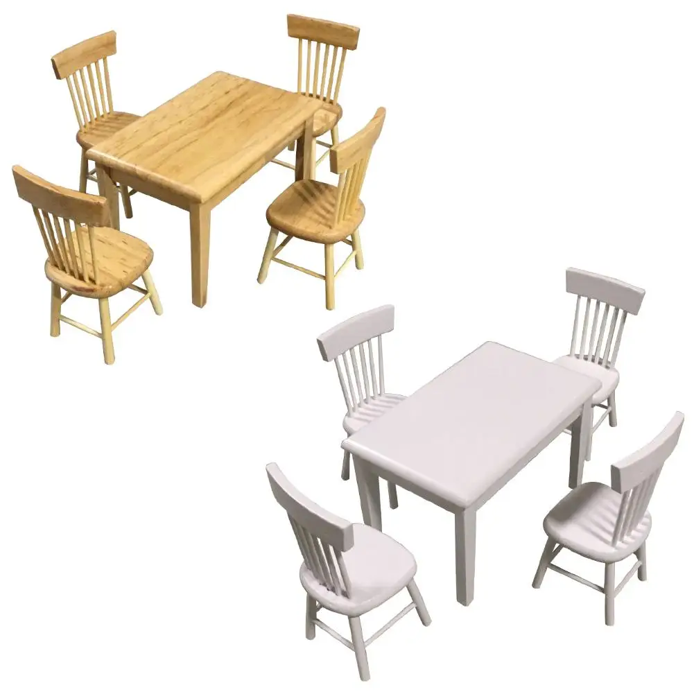 

5Pcs/Set 1/12 Simulated Mini Furniture Dining Table Chair Set Toy Model Decor for baby Dollhouse furniture home Decor Accessory