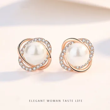 

Korean 14k Rose Gold Pearl Ear Studs Female Diamond Pierced Pearl Earrings Pearl Ear Jewelry Accessories for Women