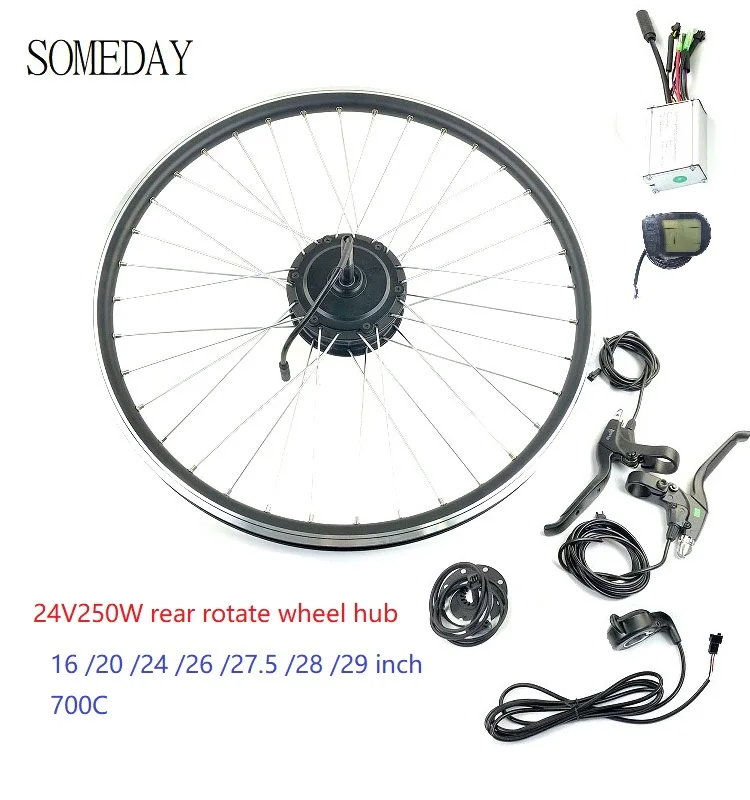 

SOMEDAY 24V250W Electric Bicycle Conversion Kit Rear Rotate Wheel Hub with LCD5 Motor Wheel with Spoke and Rim