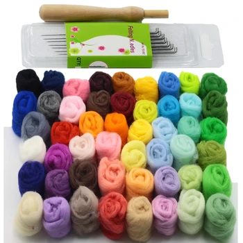 

New 50pcs Mix Colors Wool Fibre + Wool needles Rushed Wool Roving For Needle Felting Hand Spinning Diy Doll Needlework 3g/bag