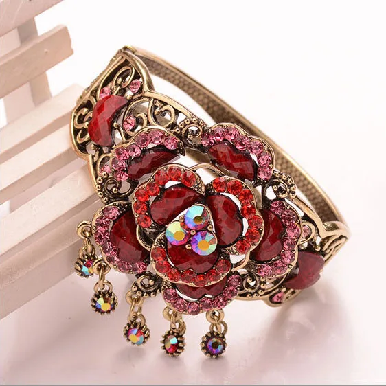 Винтажный Женский Браслет манжета в вечерние цветка|bangle bracelet|metal bangle braceletflower cuff