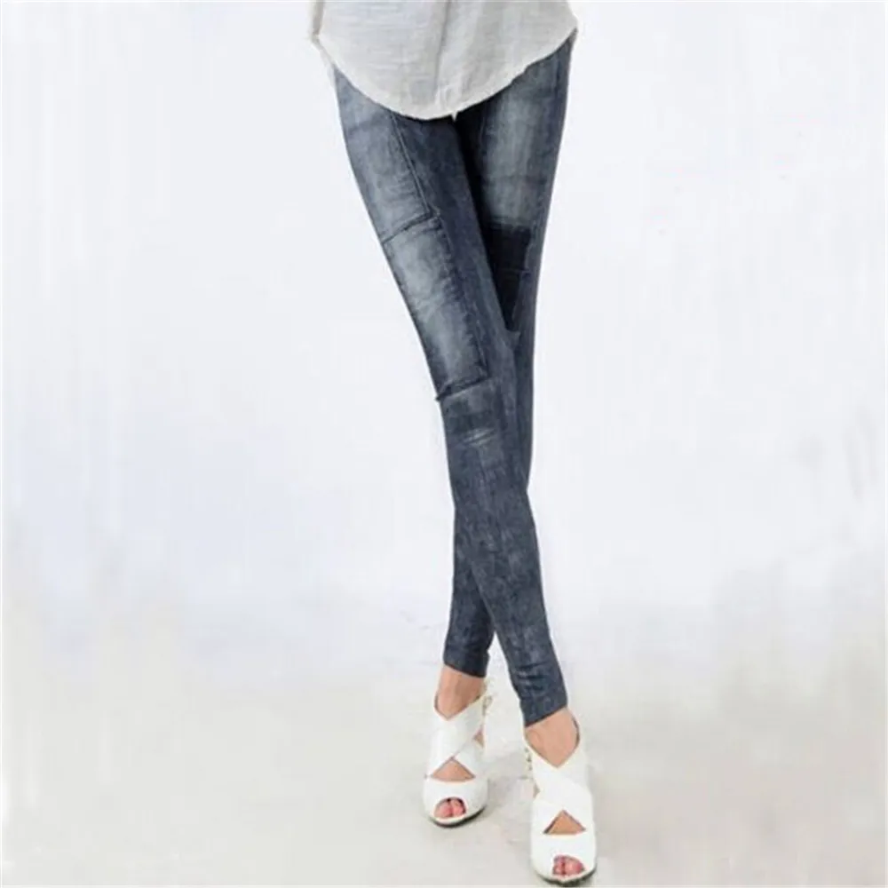 

Women Two Color Patch Five Star Printed Pants High Elasticity Fashion Jeans Full Length Straight Patchwork Leggings