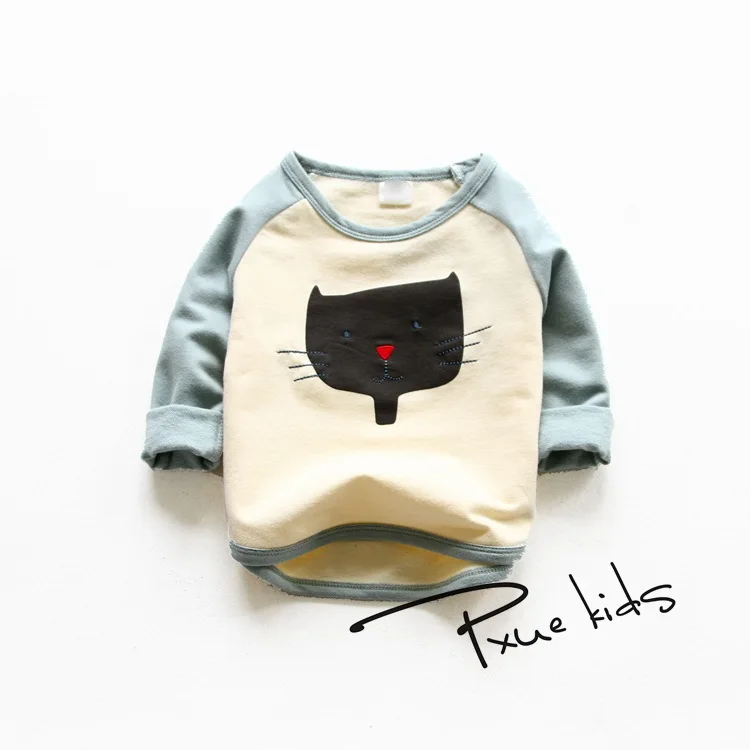 

Retail New 100% Cotton Kids Clothes Child Blouse Clothing For baby Girls T shirts Top Long Seeve Cute cartoon Cat Spring Autumn