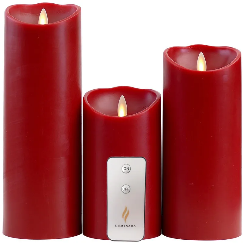 3 Pcs/set Luminara Candles LED Dancing Flameless Wax Pillar Wine red