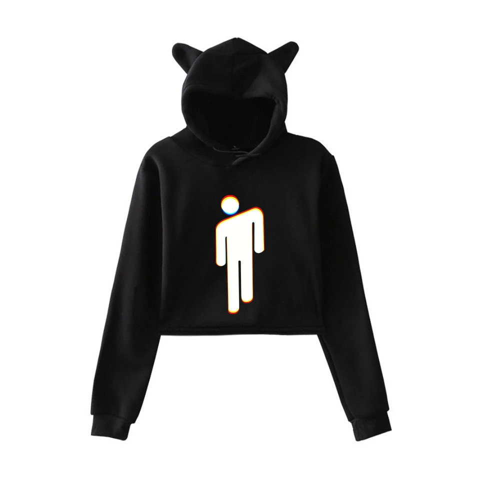  Billie Eilish Teenage Singer Idol 2D Kawaii Hoodie Women's Fashion Pullover Short Shirt Kpop Girl S