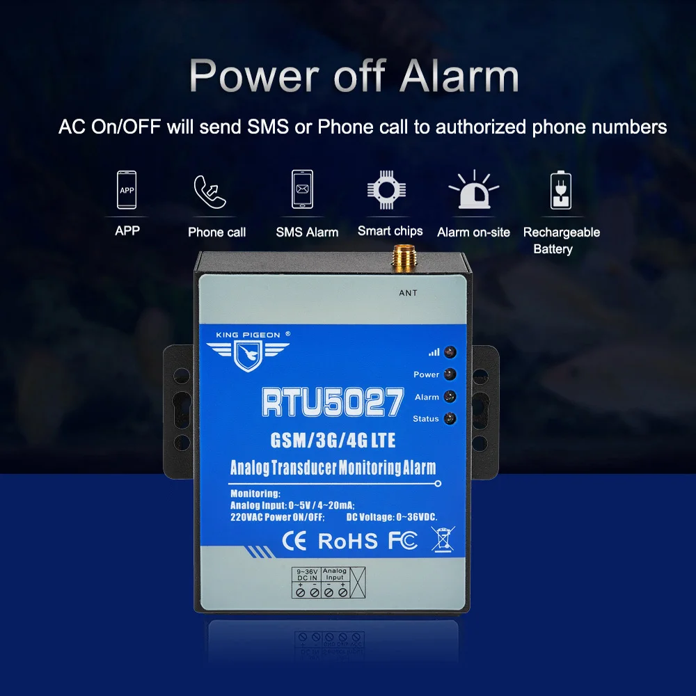 GSM Modbus RTU Analog Transducer 0-5V Power Voltage Monitoring Power Failure Alarm System with SMS Alert RTU5027V