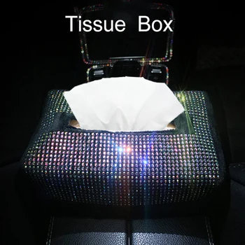 

Colorful Crystal Car Tissue Box Holder Seat Back Headrest Hanging Diamond Tissue Paper Case Rhinestone Sunshade Tissue Box
