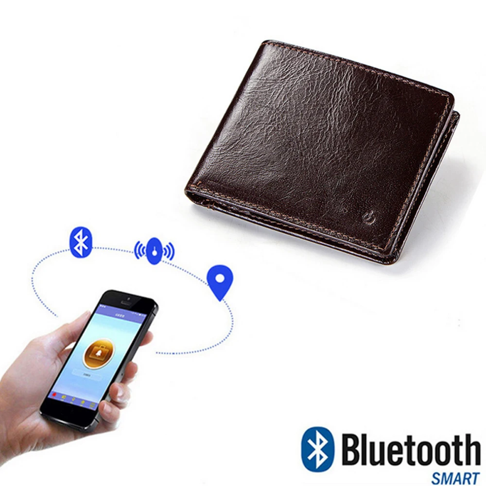 

2019 New Men Genuine Leather Short Wallets Smart Bluetooth Anti-theft Anti-lost Wallets Multi-function Waterproof Cowhide Wallet